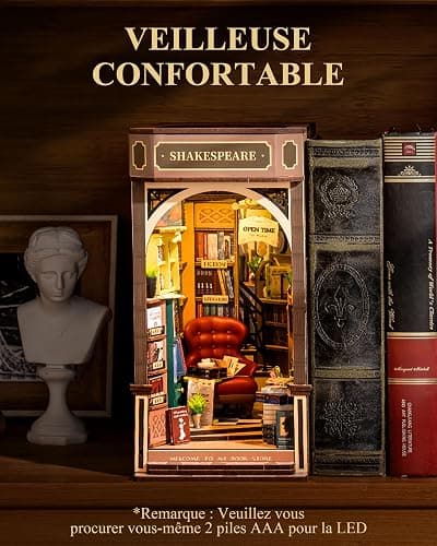Rolife Book Nook Kit Maison Miniature à Construire DIY Maquette Adulte avec LED Lumières Décoration de Bibliothèque Livre Salon Booknook Puzzle 3D Bois Serre-Livres Diorama Idée Cadeau Femme (TGB07) thumbnail 4