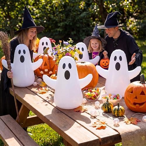 Vertintong 6 Pcs Summer Halloween Inflatable Beach Balls 14 Inch Halloween Pumpkin Ghost Pool Floats Plastic Jack O Lantern Party Decoration for Summer Yard, Garden, and Lawn Decorations thumbnail 5