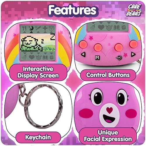Care Bears Digital Pet - Cheer Bear Nano Pet with Care Features, 1.4” Inch Screen, Handheld Interactive Virtual Pets for Kids, Collectible Electronic Toy, Battery Included thumbnail 6