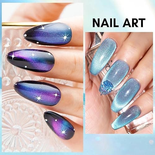 Makartt Blue Cat Eye Gel Nail Polish: Magnetic Glitter Gel Polish Soak-Off UV/LED with Aurora Effect, Long-Lasting Black Hole Shine, Comes with Magnet Stick Salon Home Nail Art 10ml thumbnail 7