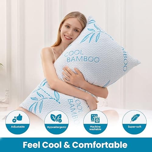 2 Pack King Size Pillows for Sleeping, Cooling Shredded Memory Foam Adjustable Bed Pillow with, Removable/Washable Cover (King 2 Pack) thumbnail 2