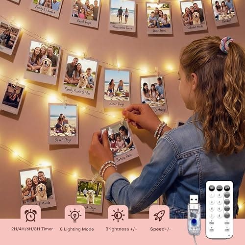 Teen Girl Gifts Trendy Stuff: Aesthetic 40Ft 120LED Hanging Picture Fairy Lights with 50 Clips - 8 Modes & Timer, Waterproof - Trendy Teenager Girl Gift for Birthday Christmas, Dorm Bedroom Wall Decor thumbnail 4