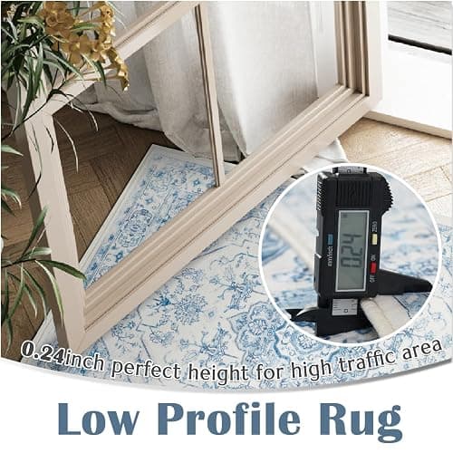 jinchan Area Rug 5x7 Medallion Floral Washable Rug Accent Floor Cover Non Slip Living Room Vintage Mat Retro Thin Soft Carpet for Bedroom Dining Room Kitchen Distressed Blue thumbnail 2