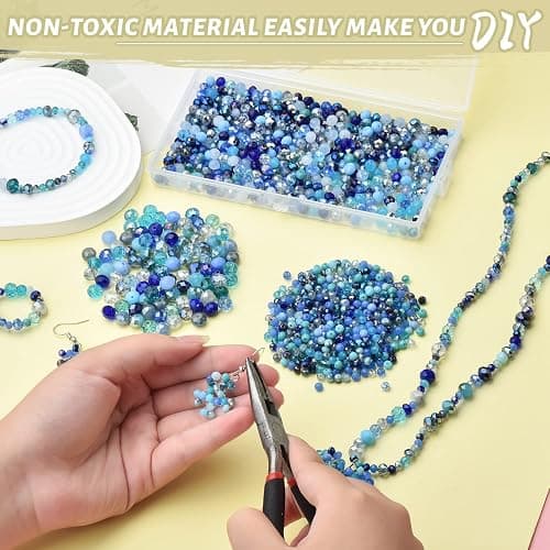 KINGSHINE 4/6/8mm Crystal Glass Beads,3 Sizes Total 1000pcs Faceted Briolette Rondelle Beads with Container,Loose Spacer Beads for DIY Beading Projects,Earrings,Necklaces(Blue Color) thumbnail 2