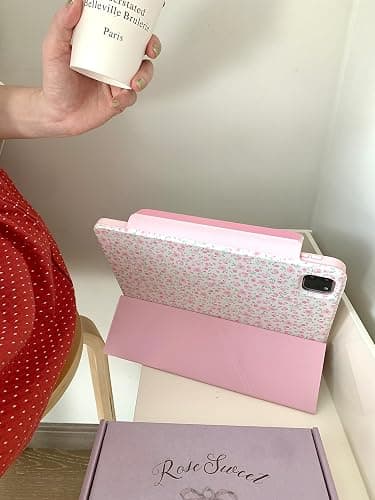 Detachable Magnetic Adjustable Kickstand Leather Folio Case with Stylus Holder for Apple iPad 10.2-inch 9 9th Generation 2021 White Pink Rose Flower Floral Pretty Chic Cute Lovely Girls thumbnail 6