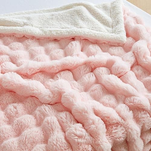 Serenhom 50x60 Inches Ultra-Soft Fuzzy Faux Fur Plush Throw Blanket - Thick, Warm Sherpa for Couch, Sofa, Bedroom, Camping - Decorative Blanket for Cozy Warmth, Bubble Pink thumbnail 7