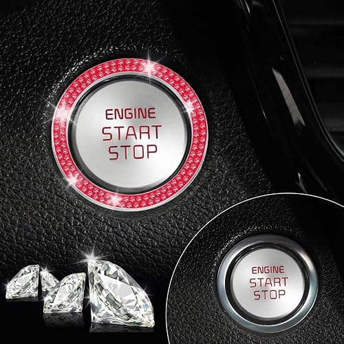 LivTee 2 PCS Crystal Double Rhinestone Car Engine Start Stop Decoration Ring, Bling Car Interior Accessories for Women, Push to Start Button Cover Sticker, Automotive Decals, Red thumbnail 6