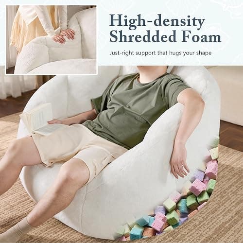 Giant Bean Bag Chair for Adults - Comfy Plush Round Shell Soft Accent Chair, Oversized Cozy Lounge Floor Sofa Reading Chair, Mini Couch for Living Room, Bedroom & Game Rooms, Beige thumbnail 5