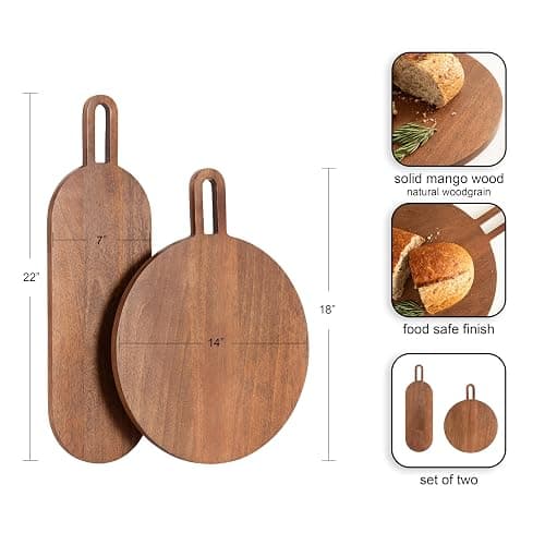 Kate and Laurel Staven Transitional Two-Piece Serving Boards Set, 7 x 22 and 14 x 18, Walnut Brown, Modern Food-Safe Charcuterie Boards from Solid Mango Wood for Use as Kitchen Countertop Décor thumbnail 3