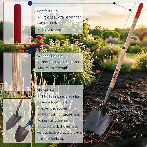 KYLIN 6-Piece Pro Long Ash Handle Garden Tools Set for Landscaping Agricture or Backyard,14-Gauge Shovels,Forged Rakes,Forged Weeding Hoe Sidewalk Scraper, thumbnail 5