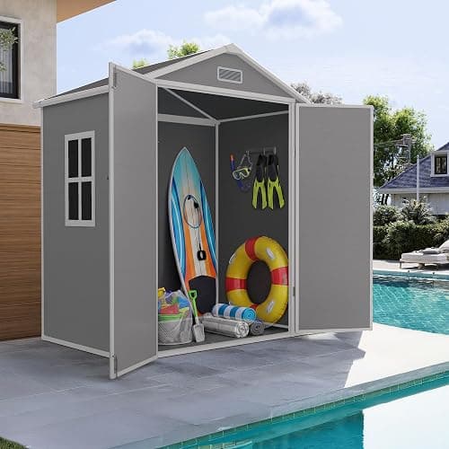 UDPATIO Outdoor Resin Storage Shed 6x4 FT, Plastic Shed for Garden, Grey | Weather UV Resistant, Heavy Floor, Lockable Design, Quick Assembly, Space-saving Vertical Build, Multi-Scene Backyard Use thumbnail 6