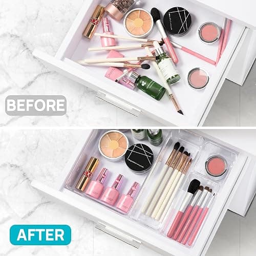 Vtopmart 25 PCS Plastic Clear Drawer Organizer, Acrylic Desk Drawer organizers, Organization and Storage for Makeup, Bathroom, Office, kitchen, Bedroom thumbnail 6