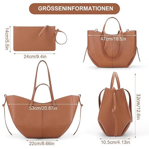TIAASTAP Tote Bag Kunstleder Handtasche Damen Groß Shopper Tasche Elegante Schultertasche Gross Umhängetasche Henkeltaschen Shopper Bag Handbags Tragetasche Beuteltasche für Einkaufen Reisen - Braun Groß thumbnail 6