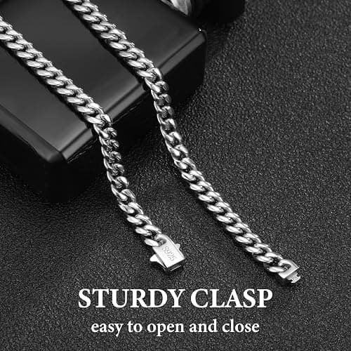 KRZ Silver Cuban Link Chain for Men 5mm Miami Chains for Men Stainless Steel Chains 925 Sterling Silver Necklace for Men and Women Jewelry thumbnail 2