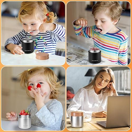 eedabros 15.2 oz Kids Thermo Food Jar for Hot Food & Soup with Spoon, Blue | Vacuum-insulated, leakproof wide mouth, 316 stainless steel interior, silicone handle, dishwasher-safe school lunch container thumbnail 6
