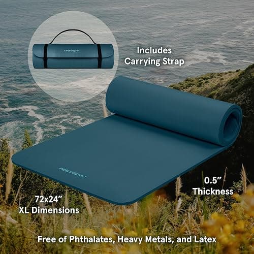 Retrospec Solana Yoga Mat Thick 1/2in Non-Slip Workout Mat with Nylon Strap - 72x24in Exercise Mat for Pilates, Stretching & Fitness - BPA Free, Easy Clean thumbnail 2