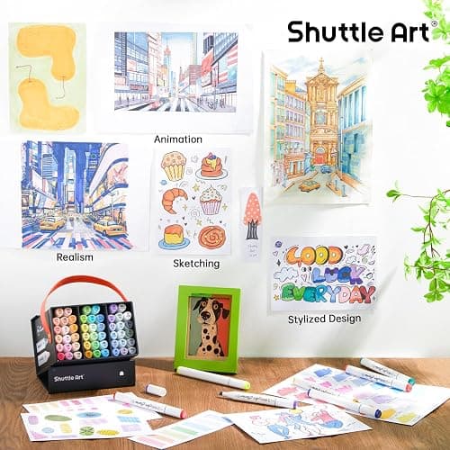 Shuttle Art Pastel Alcohol Markers Brush tip, Dual Tip Brush & Fine Tip Art Marker Set, 50 Colors plus 1 Blender Marker Pens with Case Perfect for Illustration Kids Students Adults Coloring Sketching thumbnail 6