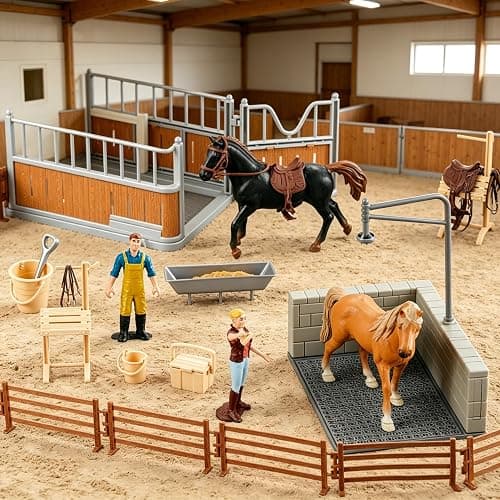Peagrav Horse Stable Playset with Rider, Wash Area, Fence & Animal Figures - Gifts for Girls & Boys Aged 3-8 thumbnail 5
