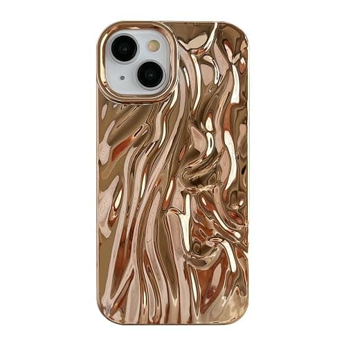 Caseative for iPhone 14 Case,Pleated Water Ripple Chrome Wave Pattern Soft Phone Case (Gold) - Image 1