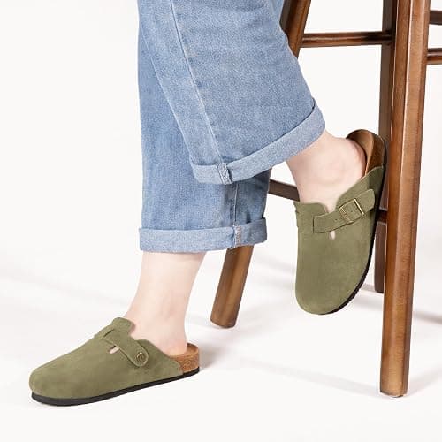 Brelzo Calvior Women's Suede Clogs Men's Slip-On Mules Non-Slip Potato Shoes Arch Support Sandals with Adjustable Buckle for Indoor & Outdoor Use thumbnail 2