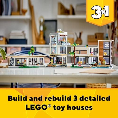 LEGO Creator 3 in 1 Modern Toy House - Kids Toy Building Set with 3 Building Options for Boys & Girls, Ages 9+ - with 2 Minifigures for Pretend Play - Gift Idea for Birthday - 31153 thumbnail 2