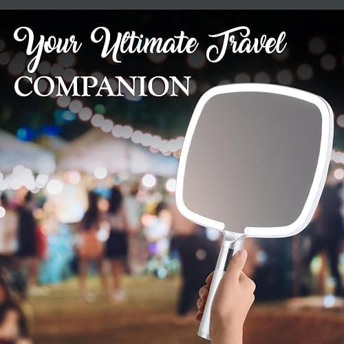 MIRRORVANA Lighted Travel Handheld Mirror - 2-in-1 Table & Hand Mirror with 3 Lighting Modes, Detachable Stand, and Comfy Handle for Make Up & Skin Care Application - 13" x 9" (Shiny Silver) - Silver thumbnail 7