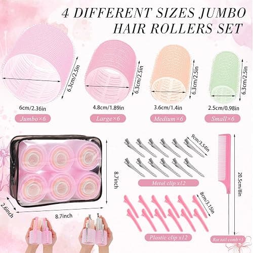 Obeoby 4 Sizes Hair Rollers Curlers Set with Clips for Women (Light Colors) | No Heat Hair Rollers Set - 4 Sizes Jumbo Large Big Small Rollers for Long Short Curly Hair and Bangs Styling Birthday Gifts thumbnail 2