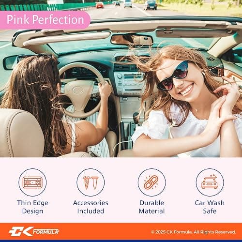Premium Baby Pink License Plate Frames 2-Pack, Rust-Proof & Rattle-Proof Stainless Steel, Street Legal, Universal Slim Fit with Screw Caps, Cute & Durable Car Tag Holders, Car Accessories for Women thumbnail 4