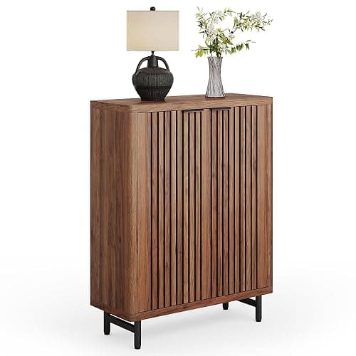 LITTLE TREE 6-Tier Shoe Cabinet with Doors for Up to 24 Pairs, Large Wooden Shoes Cabinet with Adjustable Shelves, Retro Freestanding Shoe Organizer for Entryway, Hallway, Brown - Brown - Image 1