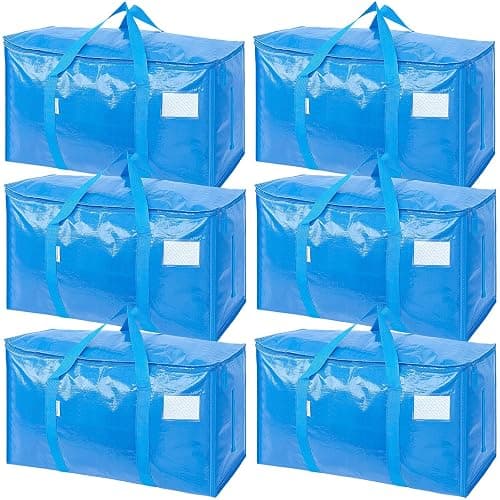 TICONN 6 Pack Extra Large Moving Bags Heavy Duty with Zippers & Carrying Handles, Durable Storage Bags Moving Boxes for Closet Organizers and Storage (6 Pack, Sky Blue) - Image 1