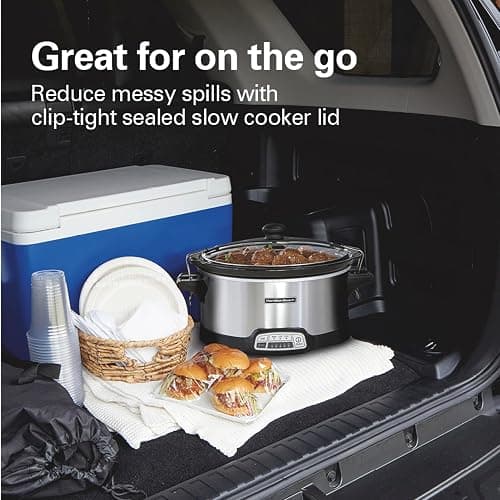 Hamilton Beach Programmable Stay or Go® Slow Cooker, 7 Quart Capacity, Includes 20 oz. Party Dipper Food Warmer, Silver, R33477 (Renewed) thumbnail 4