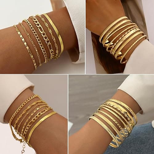 FANDY 137 Pieces Gold Jewelry Set for Women, 12 Necklace, 14 Bracelet, 21 Earrings, 24 Knuckle Rings, 16 hair clips, 50 hair ties  Gold Plated Jewelry set for Women Gift thumbnail 3