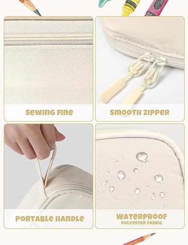 SUNEE Cute Pencil Case, Aesthetic Pen Pouch, Colored Large Pencil Bag with Zipper, Kawaii Stationery Storage and Organizer, School Supplies for Teen and Adult Girls, Beige thumbnail 6