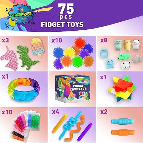 75 pcs Fidget Toys Kids Pack - Pinata Fillers, Party Bag Fillers, Classroom Prizes, Stress Relief Toys, Goodie Bag Fillers and Rewards for ADHD, Autism Bulk Fidgets Box Gifts, Toys for Boys and Girls thumbnail 2