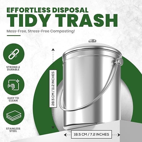 Utopia Kitchen Indoor Compost Bin Kitchen, Odorless Composting with Charcoal Filter, 1.3 Gallon Stainless Steel Large Composter for Countertop & Under Sink, Easy Cleaning, One Extra Filter - (Silver) thumbnail 3