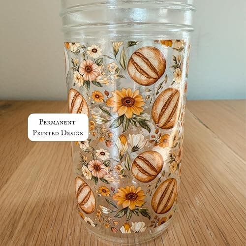 MAYBELLE JOY Sourdough Starter Jar | 24oz Glass Jar Set | Cute Baking Accessory | Cute Baking Gift | Glass Washable | Bread Making and Proofing | Kitchen Food Storage Gifting | (Sunflower) thumbnail 6