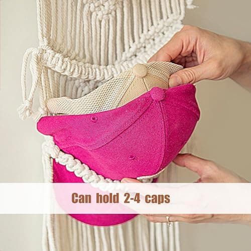 jontell Boho Baseball Cap Hanger-1 Pack-Macrame Hat Organizer for Ball Caps Holder Over Door, Hat Rack for Wall, Cap Rack for Decoration and Display, Boho Handmade Cap Display thumbnail 5