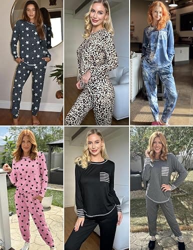 Ekouaer Pajamas Women's Long Sleeve Pj Set Soft 2 Piece Loungewear Sleepwear with Jogger Pants XS-3XL thumbnail 5