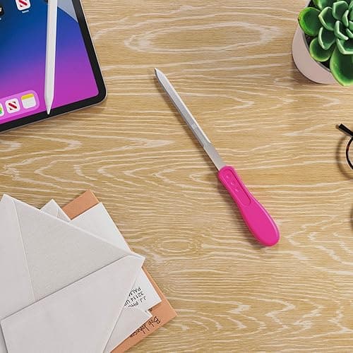 Uncommon Desks Office Letter Opener - Stainless Steel Knife-Edge Blade, Ergonomic Grip Handle (Hot Pink, 1 Pieces) - Hot Pink - 1-Pack thumbnail 6