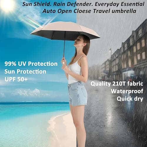 BAODINI Small UV Protection Travel Umbrella Compact for Rain and Sun UPF 50+ Windproof Portable 42 inch Umbrella for Women and Men thumbnail 2