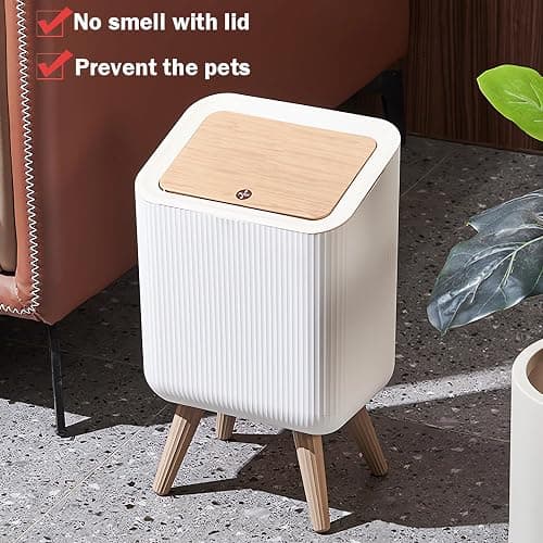 9L Bedroom Bin,Bathroom Bins with Press Top Lid,White Toilet Trash Can with Legs,Nordic Modern Waste Garbage Can for Kitchen Bathroom Bedrooms Office Dog Proof Living Room Dorms Outdoor thumbnail 3