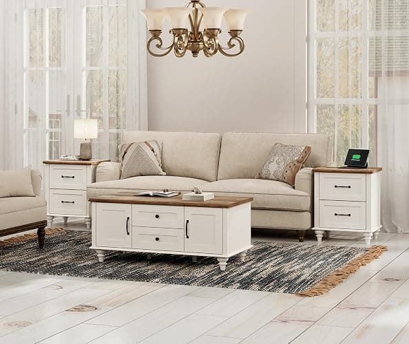 WAMPAT 2 Pack Nightstands with Charging Station, Set of 2 End Table with 2 Power Outlets & 2 USB Ports for Living Room, Antique Side Table with 2 Drawers for Bedroom, Off White thumbnail 8