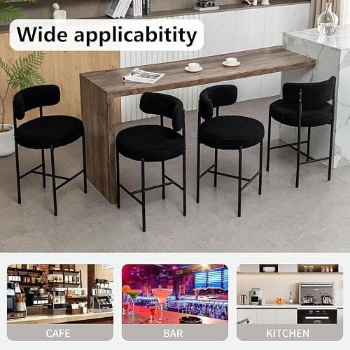 Canxkun Boucle Bar Stools Set of 2, 24" Modern Counter Stools with Backs, Black Upholstered Barstools for Kitchen Island, Bar, Cafe thumbnail 7