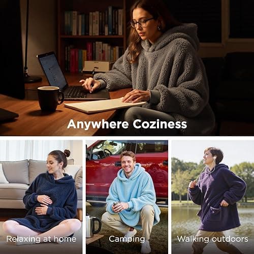 Bedsure Wearable Blanket Hoodies, Christmas Gifts for Women, Wife, Girlfriend, Warm Cozy Birthday Gifts for Her, Wife, Soft Fluffy Sweatshirt, Oversized Hooded Blankets With Sleeves, Grey thumbnail 5