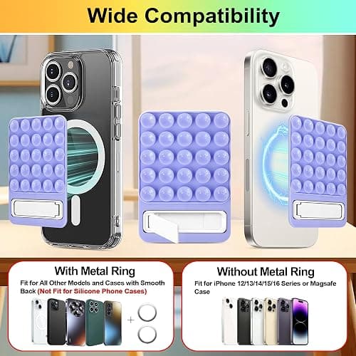 2 in 1 Magnetic Suction Phone Grip, Silicone Suction Phone Mount Compatible with MagSafe Case, Sticky Phone Grip for iPhone & Android, Hands-Free Phone Accessory for Selfies and Videos (Purple) thumbnail 4