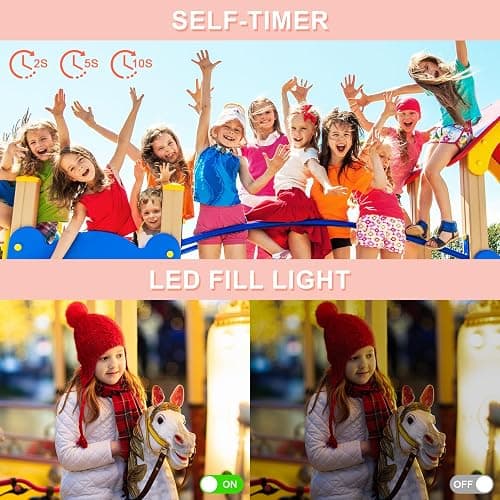 Digital Camera - 1080P FHD 44MP with 2.4" LCD Screen Compact Portable Vlogging Photo Camera with 32gb SD Card 16X Digital Zoom for Kids Teen Students Beginner (Upgrade Pink) thumbnail 3