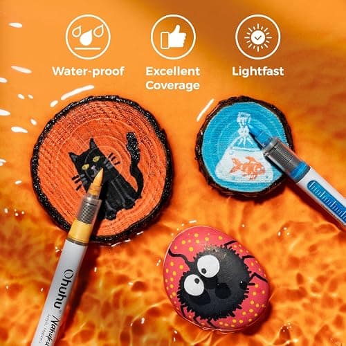 Ohuhu Acrylic Paint Markers Direct Liquid: 48 Pack Flexible Brush Tip Acrylic Markers High Opacity Paint Pens Waterproof Lightfast for Rock Painting Easter Eggs Wood Glass Ceramic Canvas - Nahuku thumbnail 9