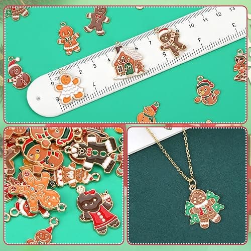 MARFOREVER Gingerbread Man Snowman Charms, 120 PCS Christmas Charms for Jewelry Making, Assorted Enamel Winter Gingerbread Man Xmas Charm Pendants for DIY Bracelet Necklace Earrings Making Supplies thumbnail 4