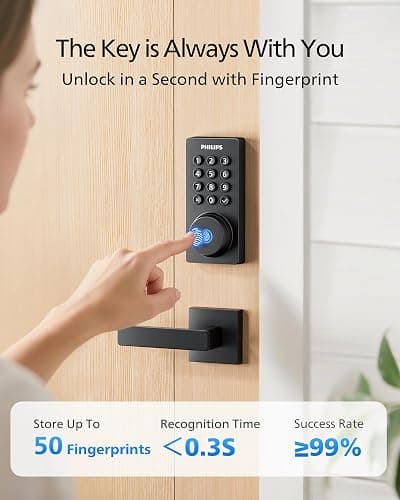 Philips WiFi Keypad Door Lock with Handle, Built-in WiFi, APP Remote Control, Voice & Fingerprint Unlock, Smart Locks for Front Door with Auto Lock, Digital Front Door Lock Set, Keyless Entry Deadbolt thumbnail 5