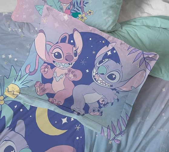 Jay Franco Disney Lilo and Stitch Twin Size Comforter Set - 5 Piece Floral Bedding Includes Sheet Set & Pillow Covers Features Angel - Super Soft Purple & Teal Stars Kids Bedding thumbnail 7